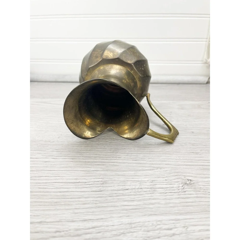 Solid Brass Pitcher‎ Vase with Handle - Scalloped Edge